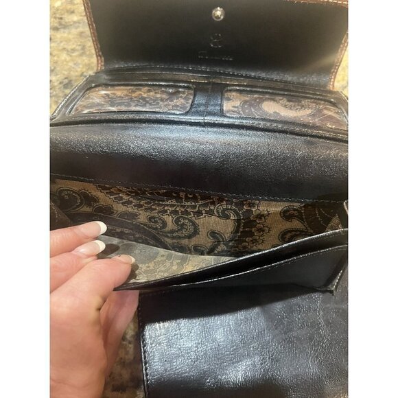 BELLA ROSE BLACK  brown TRIFOLD  WALLET checkbook - Picture 12 of 13
